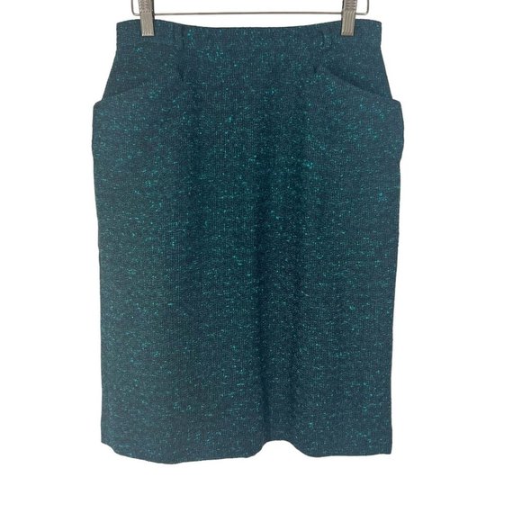 Vintage Dresses & Skirts - Vintage 70s Black Teal Knit Straight Skirt 6